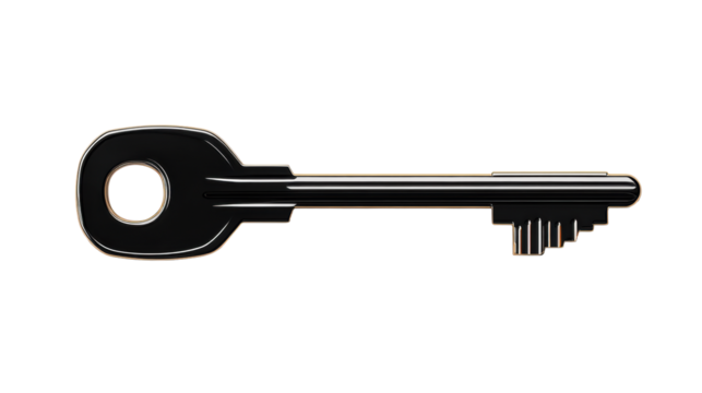 Glossy Black Key on Transparent Background