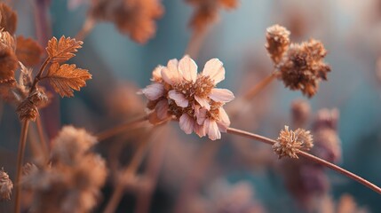 Close up of delicate dried flowers in soft natural light