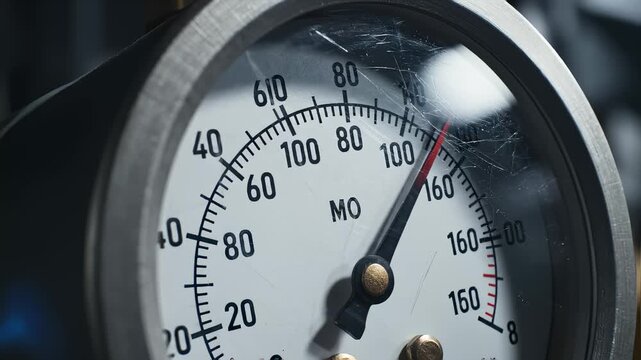 Close Up: Pressure Gauge Needle Moves Up and Back Down
