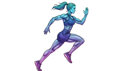 Muscular woman running isolated on transparent background, fitness and healthy lifestyle