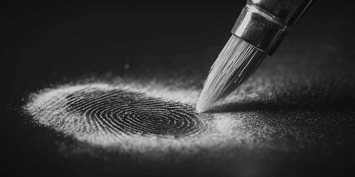 Creative artistry with a brush highlighting a fingerprint on a dark background