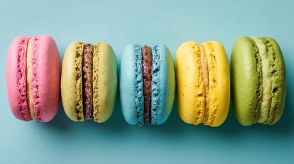 colorful macaroons on wooden background