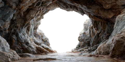 Mysterious Cave Entrance Leading to Luminescent Outside World, Bathed in Natural Light