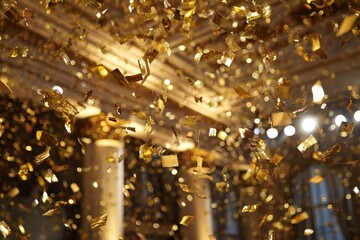 Smooth gold bokeh clusters on dark background, elegant festive abstract texture