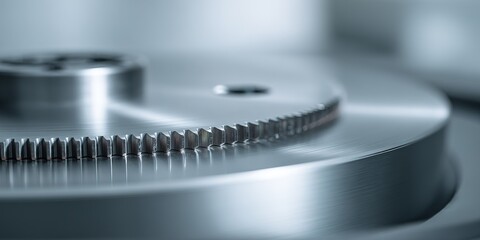 Close-up view of precision metal gears in an industrial setting showcasing intricate details and smooth surfaces