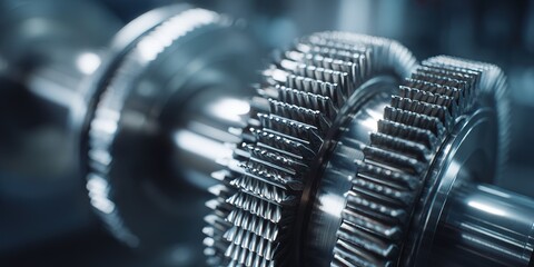 Close-up view of intricate metal gears in a workshop setting showcasing their precise engineering and craftsmanship