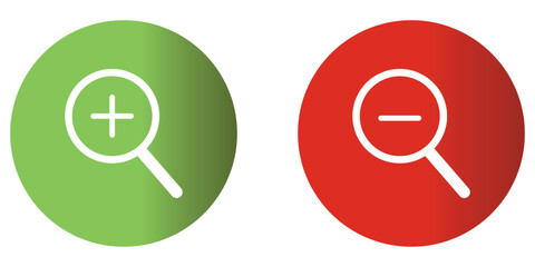 A set of zooming magnifying glass and zooming out magnifying glass icons. Explore plus and minus concept with modern magnifying glass icons, perfect for web design, app interfaces and enhancing user.
