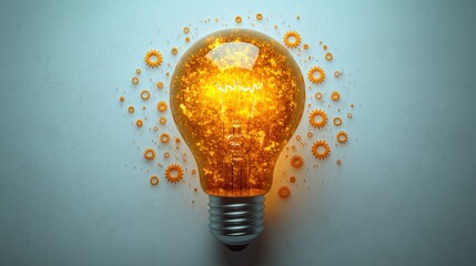 A bright light bulb bursts with sparks, creating a vibrant scene