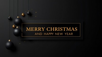 Elegant black and gold merry christmas and happy new year message