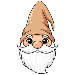 Cute Cartoon Gnome Face with Brown Pointy Hat and White Beard Illustration