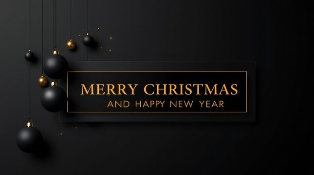 Elegant black and gold merry christmas and happy new year message - Powered by Adobe