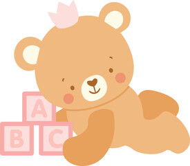 Adorable Baby Bear Playing with ABC Blocks