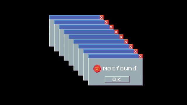 ドット絵のエラーウインドウが連続で出現するアニメーション,透過背景,青