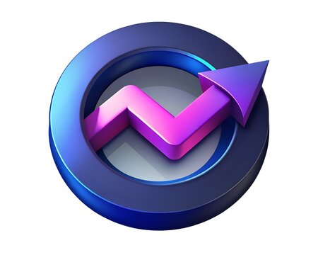 Abstract 3d rendering of a circular graph with a vibrant purple arrow indicating upward growth and progress