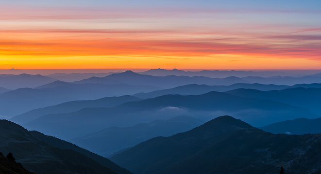 Dramatic mountain range at sunset with colorful clouds above the peaks - Powered by Adobe