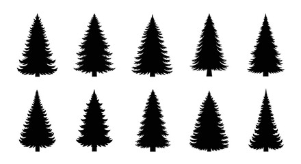 Row of Simple Pine Christmas Tree Icons