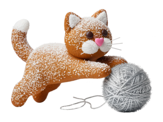 Cute Plush Cat with Wool Ball and Yarn for Knitting or Play