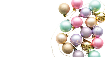 Pastel Christmas Baubles Cluster on White — Mint, Pink and Gold Ornaments

