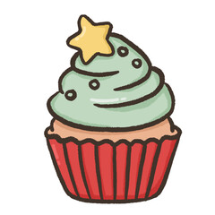 Hand-drawn Christmas Cupcake Illustration
