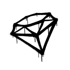 Abstract diamond graffiti with dripping spray paint on white background.
