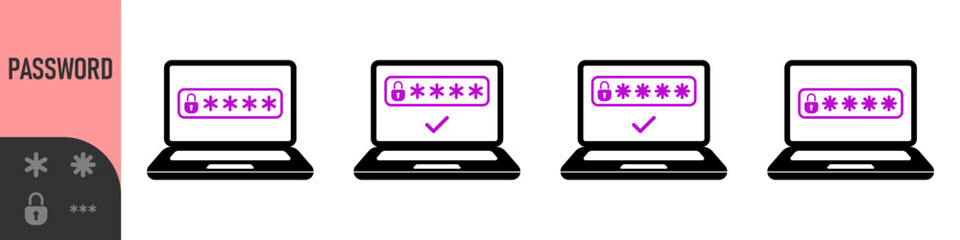 Two steps authentication icon. Verification or sms with code message confirmation for account login. Multi-factor authentication verification code. Laptop password verification or sms with push code 