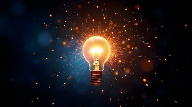 An illuminated light bulb radiating sparks, symbolizing creativity and inspiration.