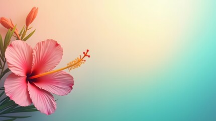 A vibrant pink hibiscus flower against a soft gradient background, exuding tropical beauty and tranquility.