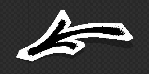 Graffiti-style black arrow with spray paint texture on white paper cutout.