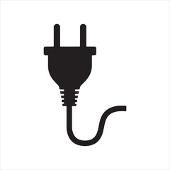 Minimal Electrical Power Plug with Cord Silhouette Vector Icon