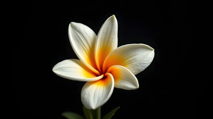 Fototapeta premium A delicate white and orange flower blooms against a dark background, showcasing its intricate petals and vibrant colors.