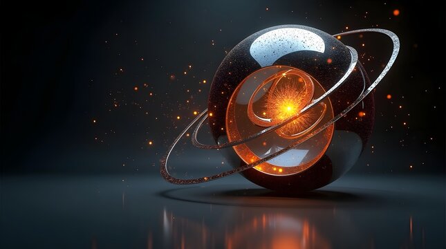 A stunning 3D render of a glowing atom with intricate rings, showcasing an explosive energy in cosmic colors.