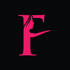   letter f beauty woman hair style logo design