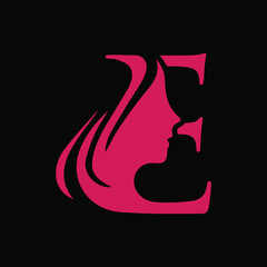 beauty monogram letter e woman silhouette logo design