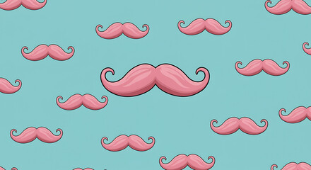 Pink mustache pattern on a light blue background barber shop illustration