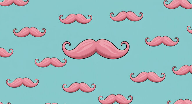 Pink mustache pattern on a light blue background barber shop illustration