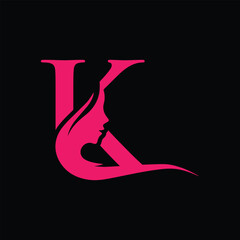 beauty monogram letter k woman silhouette logo design.