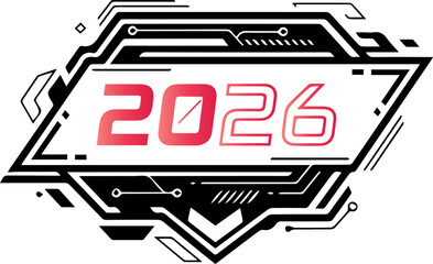 Bold futuristic 2026 graphic with a vibrant red gradient on black backdrop