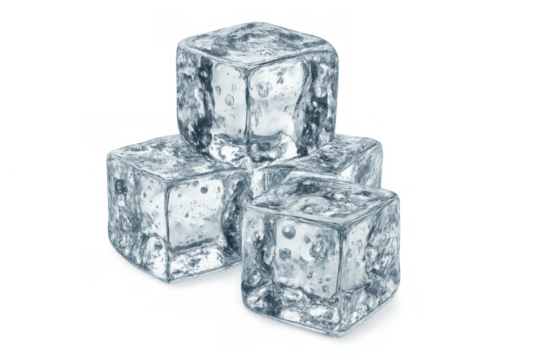 Ice cubes stack transparently, chilling drinks and providing frozen refreshment on a clear background