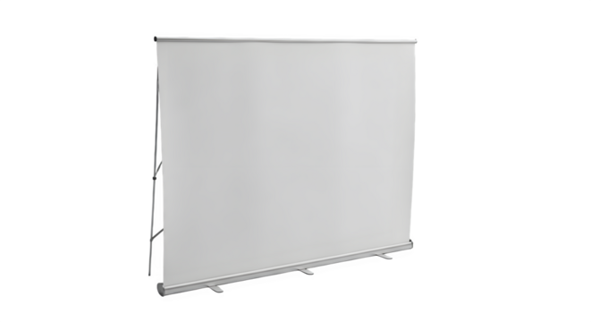 A blank white projection screen or rollup banner, isolated on transparent background