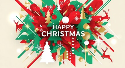 Happy christmas holiday season greeting card design with christmas trees and reindeer illustration art -happy new year