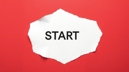 White torn paper with the word start written on a red background