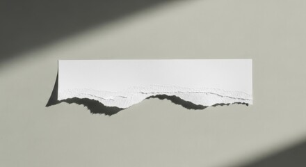 Floating Torn White Paper Strip with Dramatic Shadow on Grey Background | Minimalist Mockup Template