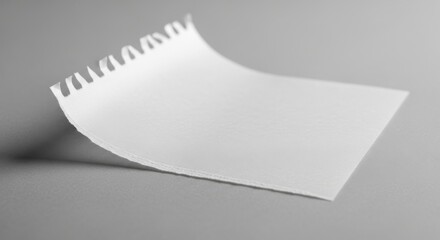 Blank White Paper Note with Jagged Edge and Soft Curl on Grey Background | Minimalist Memo Mockup