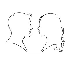 Male and female outline face profile continuous one line art drawing minimalist portrait vector illustration 