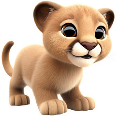 Playful cartoon lion cub standing with a happy smile cute animal isolated on a transparent background