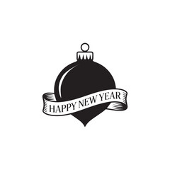 Simple New Year Ornament Badge – Clean Ribbon Christmas Ball Silhouette
