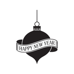 Hanging New Year Ornament – Elegant Ribbon Christmas Ball Silhouette Vector