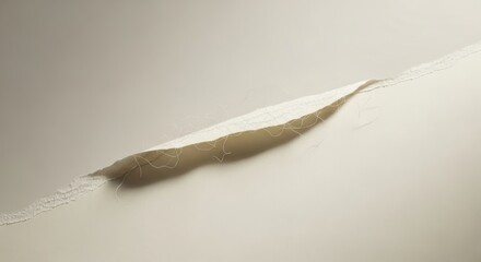 Curled Torn Paper Strip with Fine Fibers and Soft Shadow on Minimal Light Background