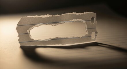 Torn Notebook Paper with Rough Edges and Cutout Hole Casting Shadow on Lined Background