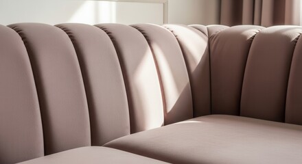 Fototapeta premium Modern pink sectional sofa in a stylish living room with soft natural light during the day